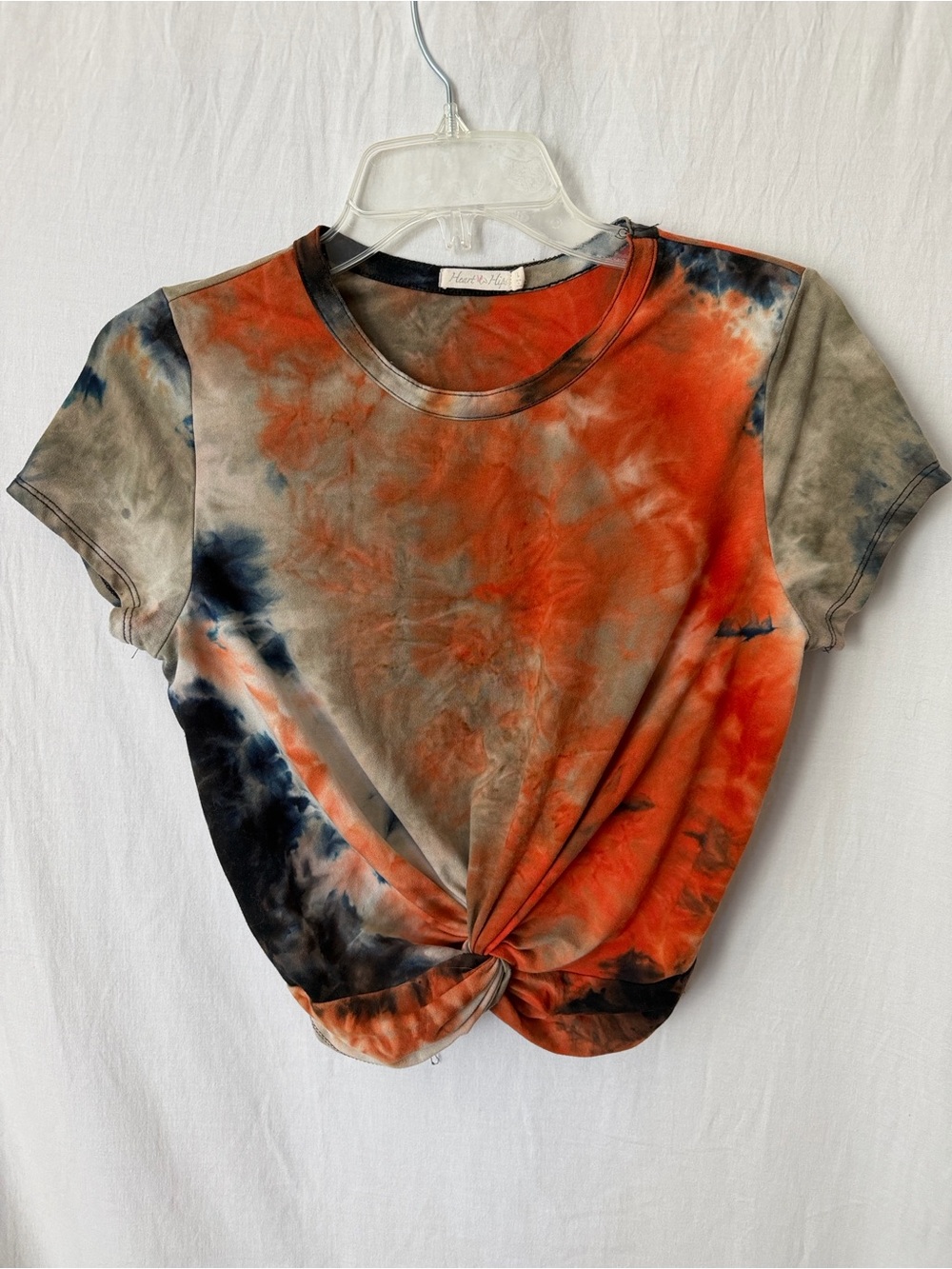 Cropped Tie Dye Twist Front Tee Burnt Orange Blue
